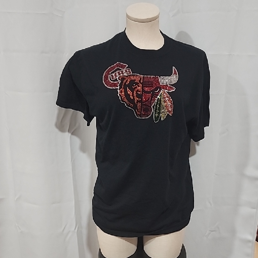 Gildan Black Tee with Red and Green Bull Design